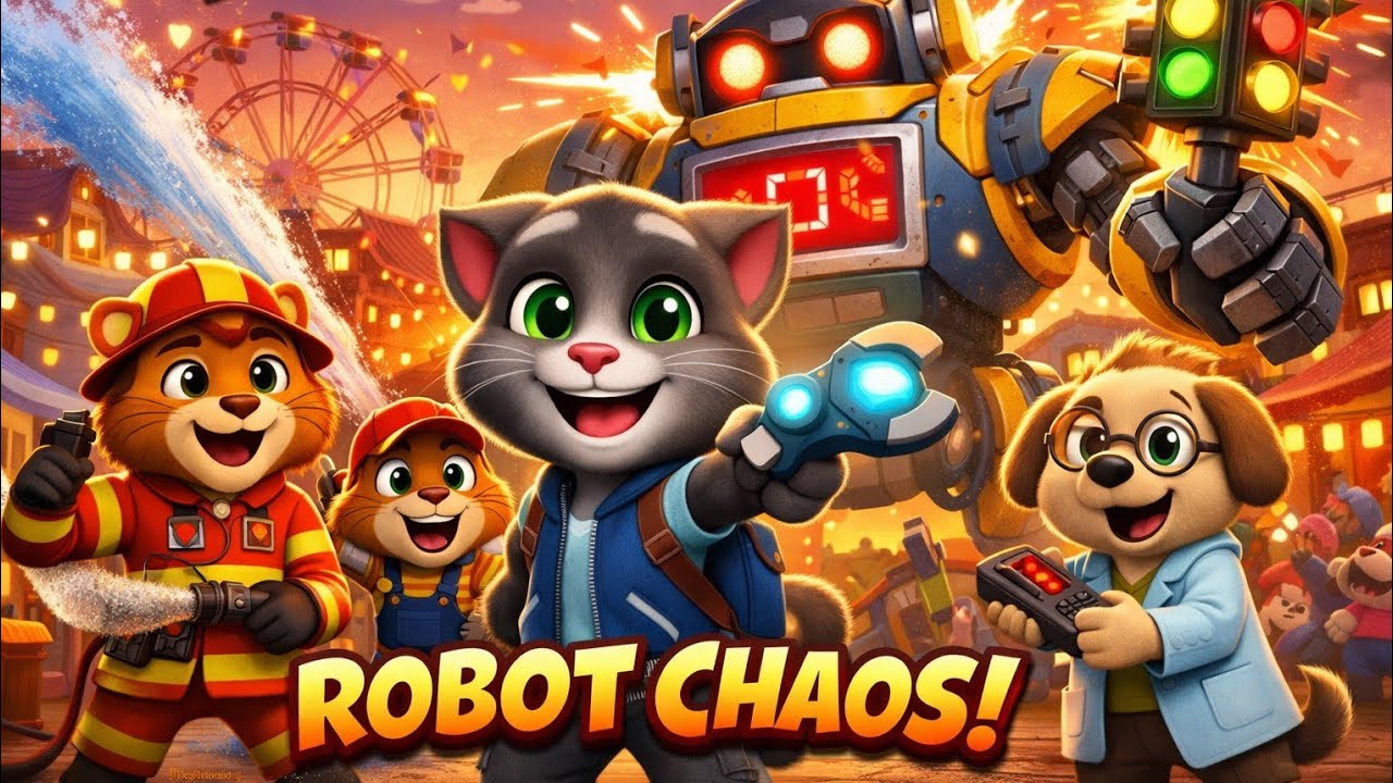 Guarda Talking Tom Joins SunnyPaws Town | Turbo Whiskers’ Mega Robot Goes Wild! | 3D Cartoon Kids Adventure su YouTube Guarda Talking Tom Joins SunnyPaws Town | Turbo Whiskers’ Mega Robot Goes Wild! | 3D Cartoon Kids Adventure su YouTube