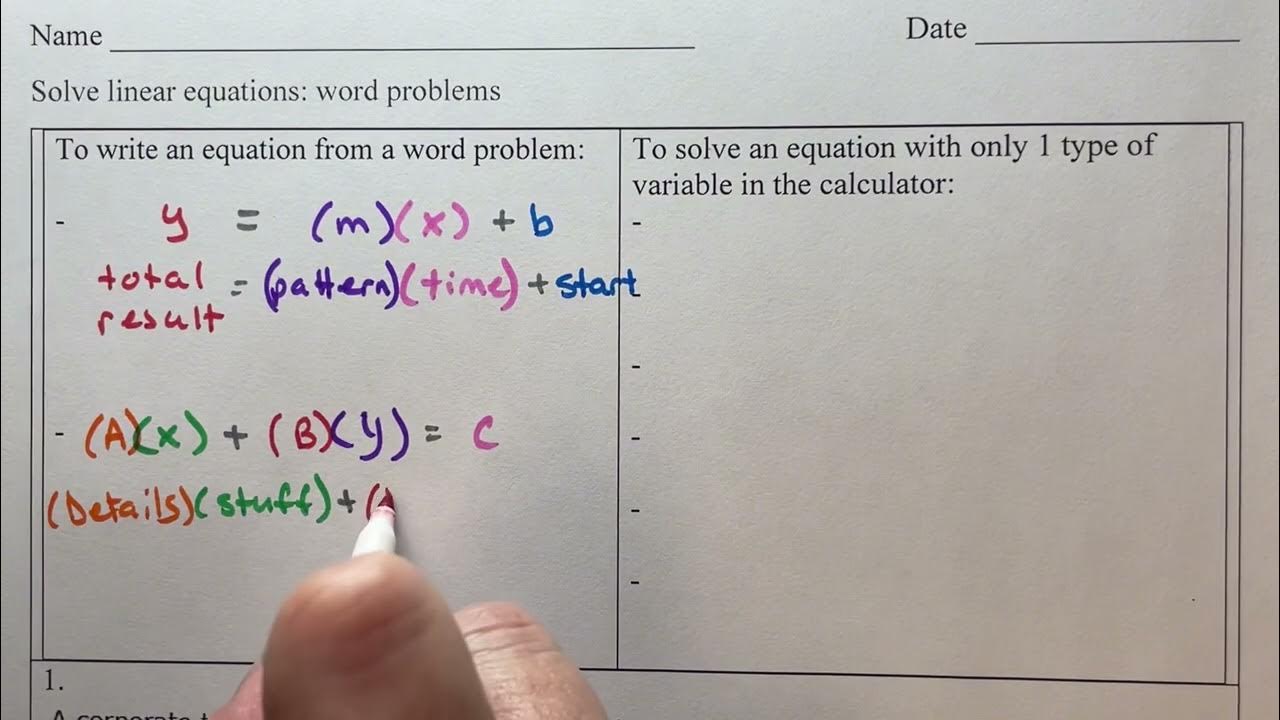 Solve Linear Equations: Word Problems (Introduction and Definitions ...