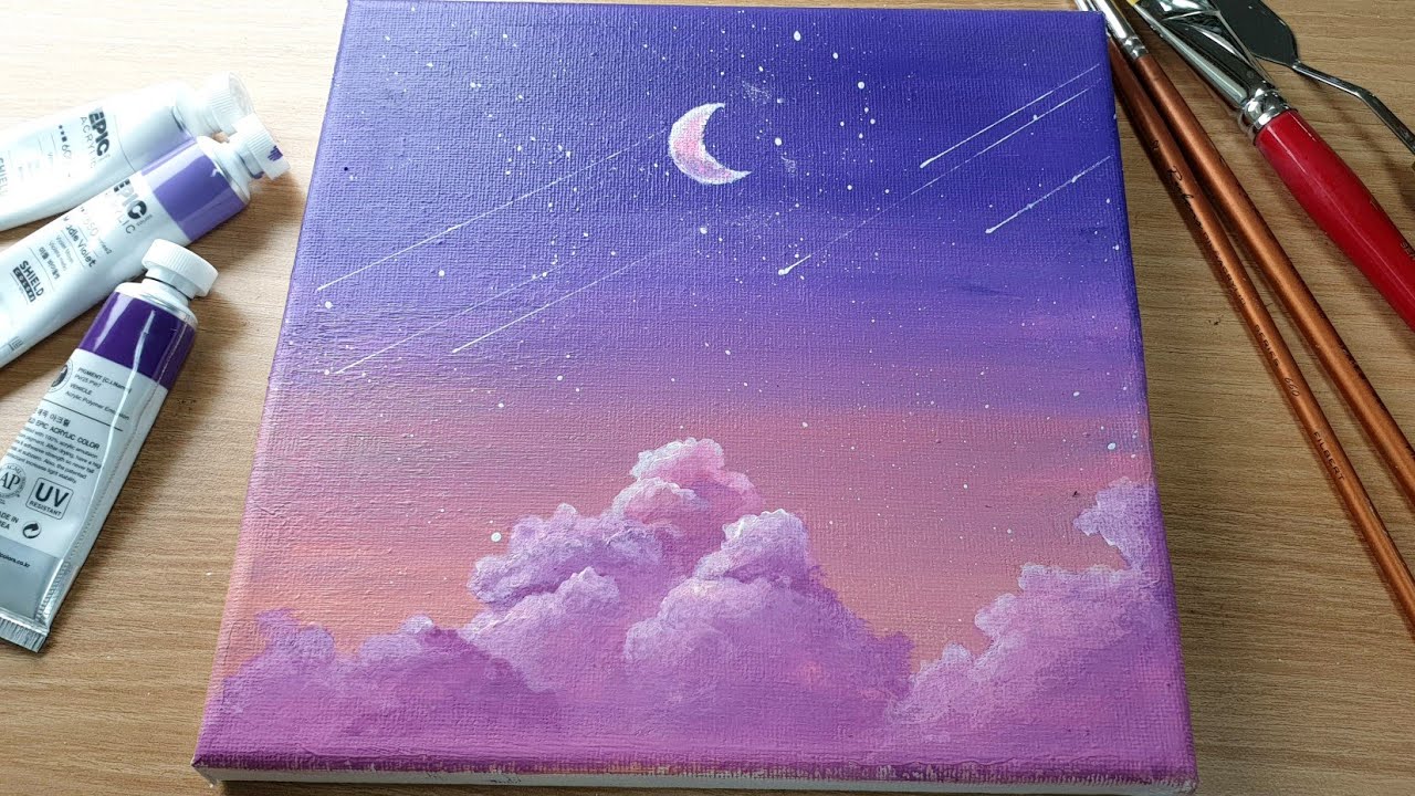 Acrylic painting/Purple cloud painting#65/How to purple cloud painting ...