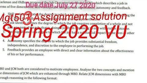 Mgt503 Assignment solution 2020 // MBO Relating JCM five variable