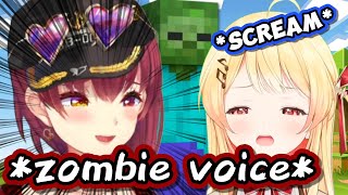 Marine's Zombie Voice Impression Scared Everyone【Minecraft】【Hololive】