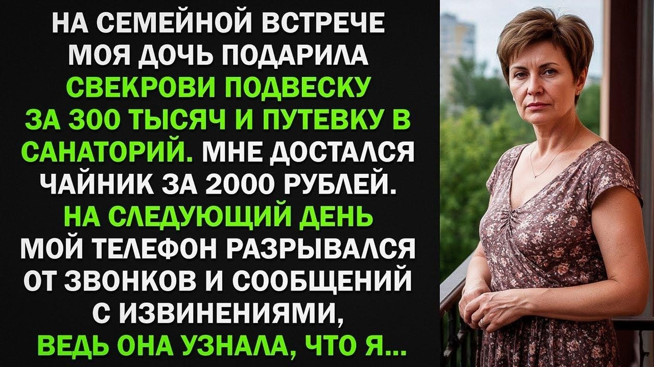 Моя дочь подарила свекрови подвеску за 300 тыс, а мне чайник за 2000 руб. Но уже на следующий день