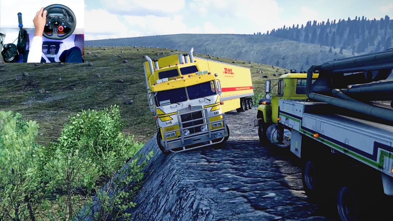 KENWORTH K100E DHL deliver truck drive on difficult dangerous HONDURAS road American truck simulator