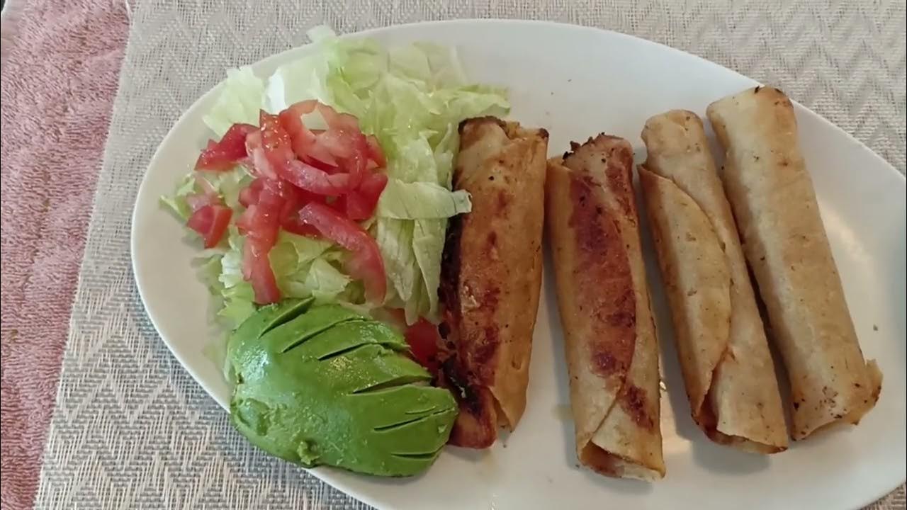 Flautas de picadillo ensalada lechuga y tomate con aguacate sopa de lentejas. YouTube