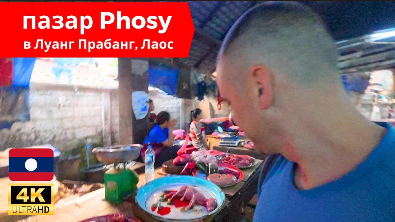 🇱🇦 пазар Phosy в град Луанг Прабанг, Лаос 🧅🐸🐀