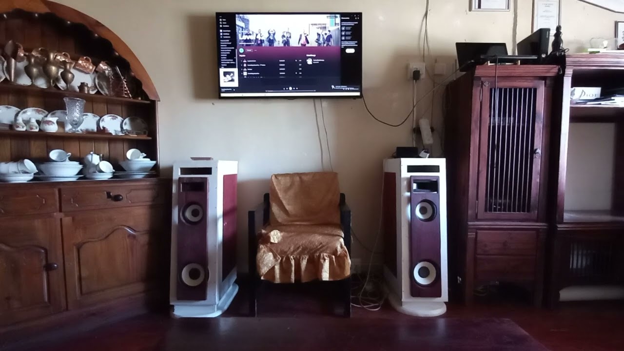 3 way transmission line floor standing stereo speakers.