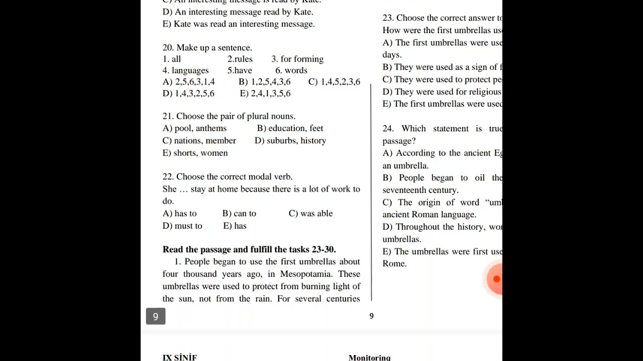 9 cu sinif Monitorinq.İngilis dili