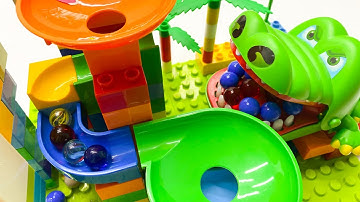 Satisfying Building Blocks Marble Run ASMR Wave Slope to Double Seesaws