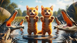 Brave Mama Cat Fights Crocodile To Save Her Babies