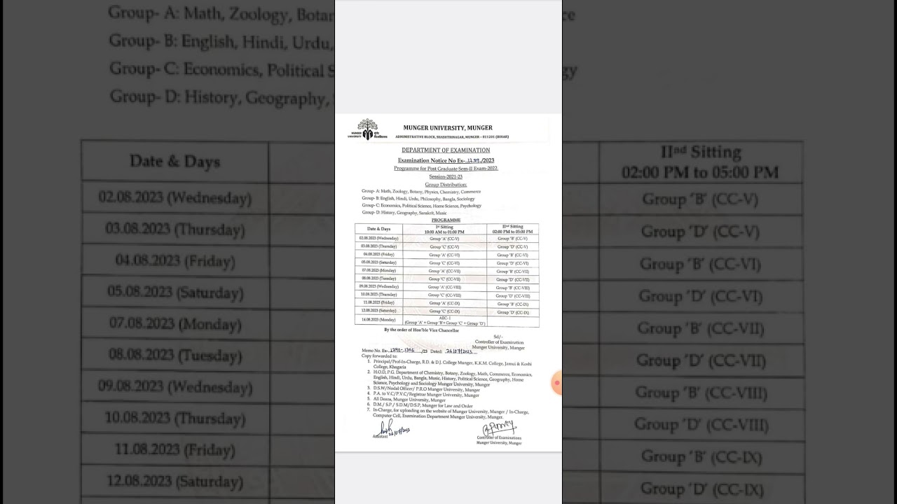 Munger University Pg Sem2 Exam Date 