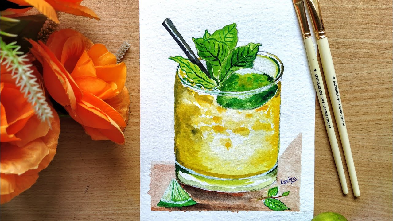 How to paint a juice glass Mocktail painting 🍹 watercolor painting
