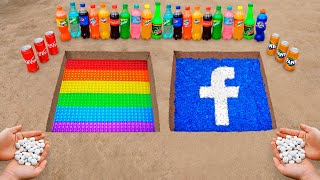 POP IT \& FACEBOOK Logo in the Hole with Orbeez, Coca Cola, Mentos \& Popular Sodas