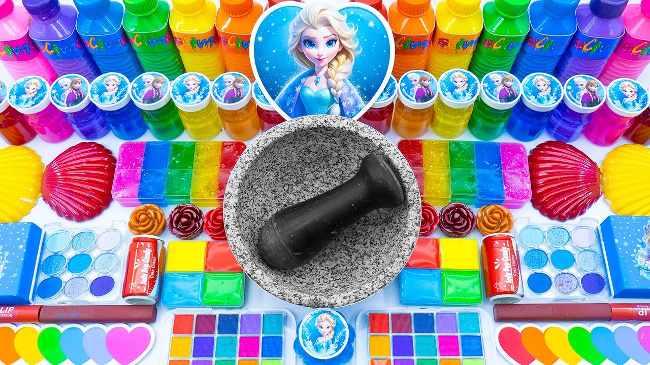 Satisfying Video How To Make Elsa Slime Mixing Makeup Cosmetic Glitter Into Glossy Slime ASMR
