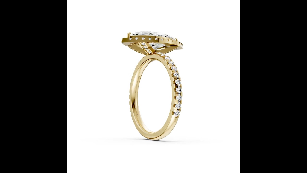 Lab Grown Marquise Diamond Halo Engagement Ring With Pave Set Band