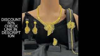 24K Gold Irregular 3D Minimalist Luxury Necklace Bracelet Earrings Ring 4-Piece Set Women AU999 - sh