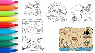 How to Draw Pirate Treasure Maps | Easy Coloring Tutorial for Kids