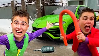 Thief Mr. Joe Stole Gasoline VS Mr. Joe&#39;s Brother Lamborghini Kids Video