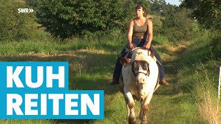 Ein ku(h)rioses Hobby – auf der Kuh durchs Dorf reiten