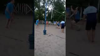 Beach volleyball, powerful horizontal shot.