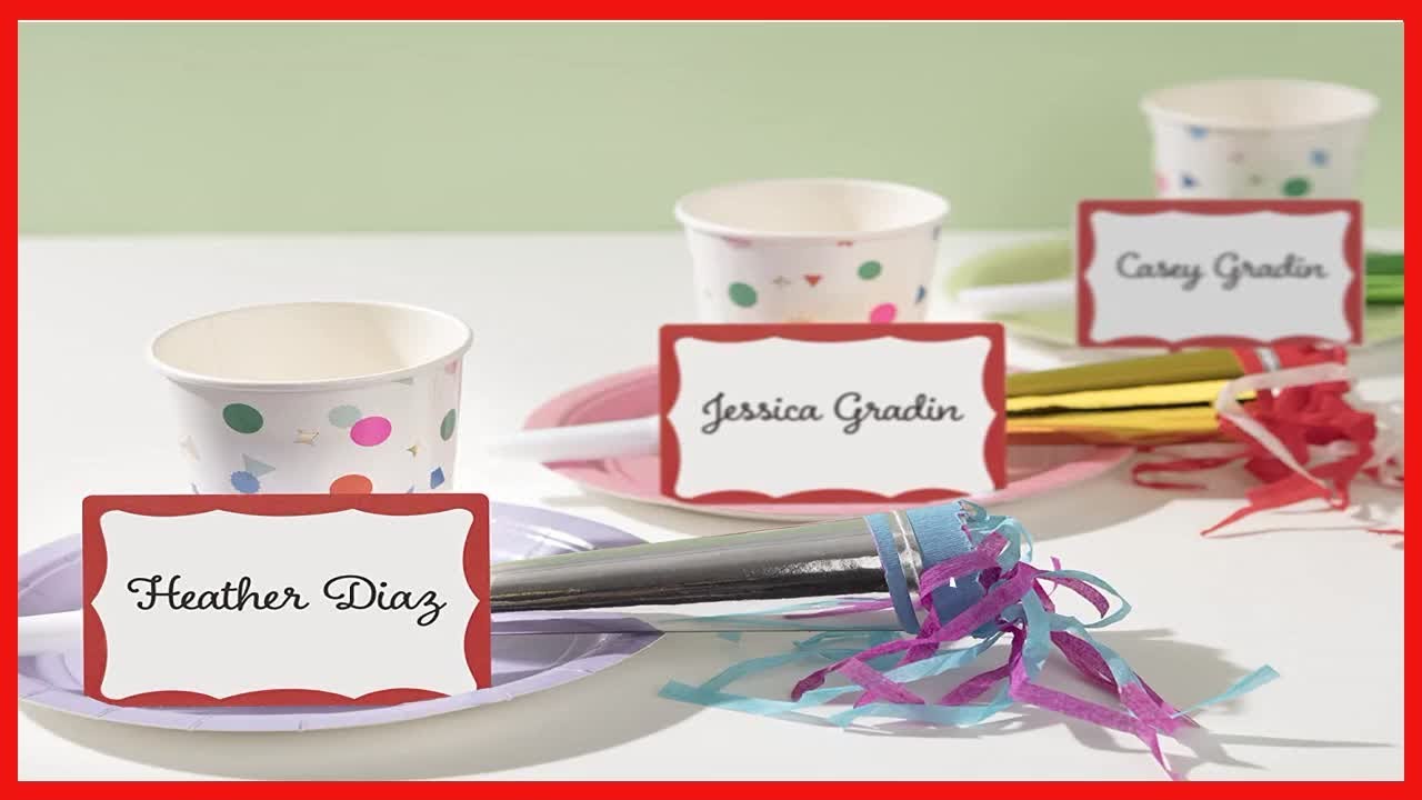 Avery Name Tags, White with Red Border, 100 Removable Name Badges (05143)