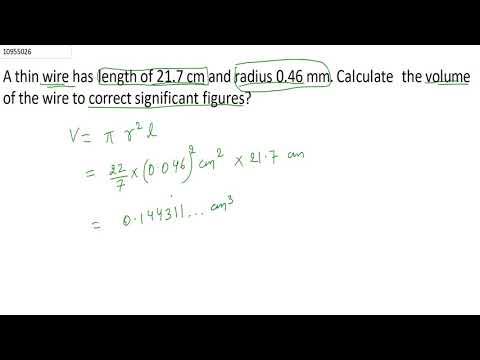 A thin wire has length of 21.7 cm and radius 0.46 mm. Calculate  the volume of the wire to