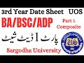 BA BSc ADP Part 1/Composite Annual 2024 Date Sheet Sargodha University | 3rd Year Date Sheet 2024