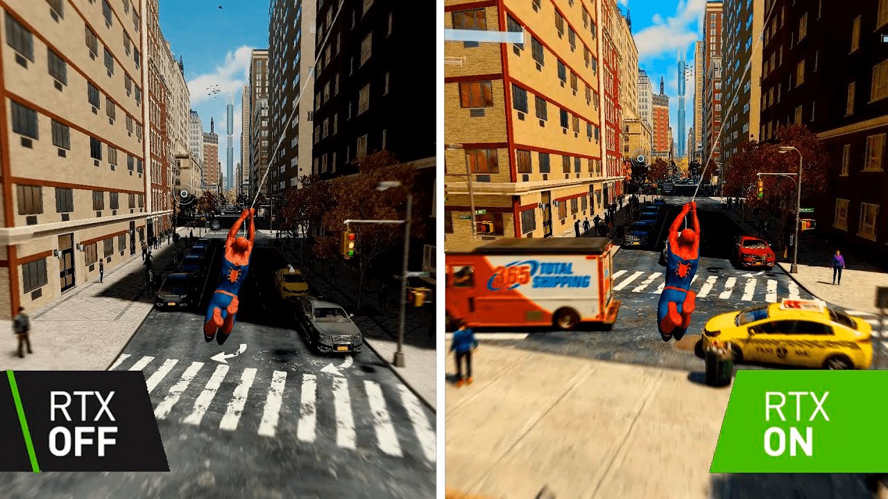 Graphics in Spider Man. RTX ON vs RTX OFF.