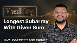 10.20 Longest Subarray With Given Sum | Hashing | Prefix Sum