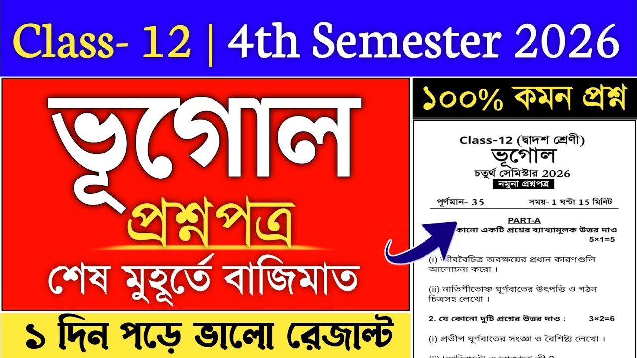 Class 12 4th Semester Geography Suggestion 2026 | geography suggestion 2026 class 12 semester 4