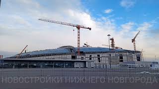 Ход строительства Ледового дворца на Стрелке: начинается демонтаж лишних кранов  || Апрель 2024