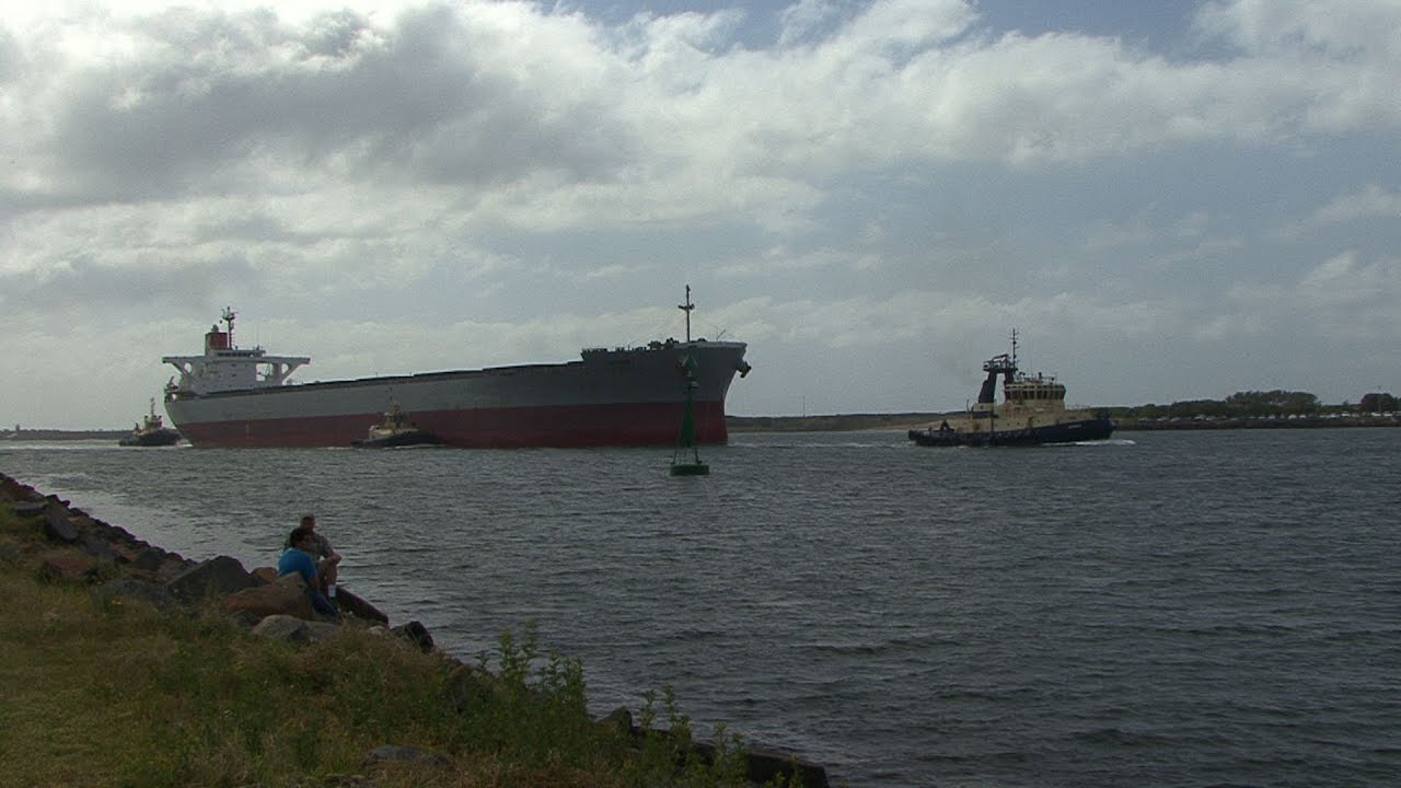 Coal Ship Entering Newcastle Harbour, Australia Oct 2014