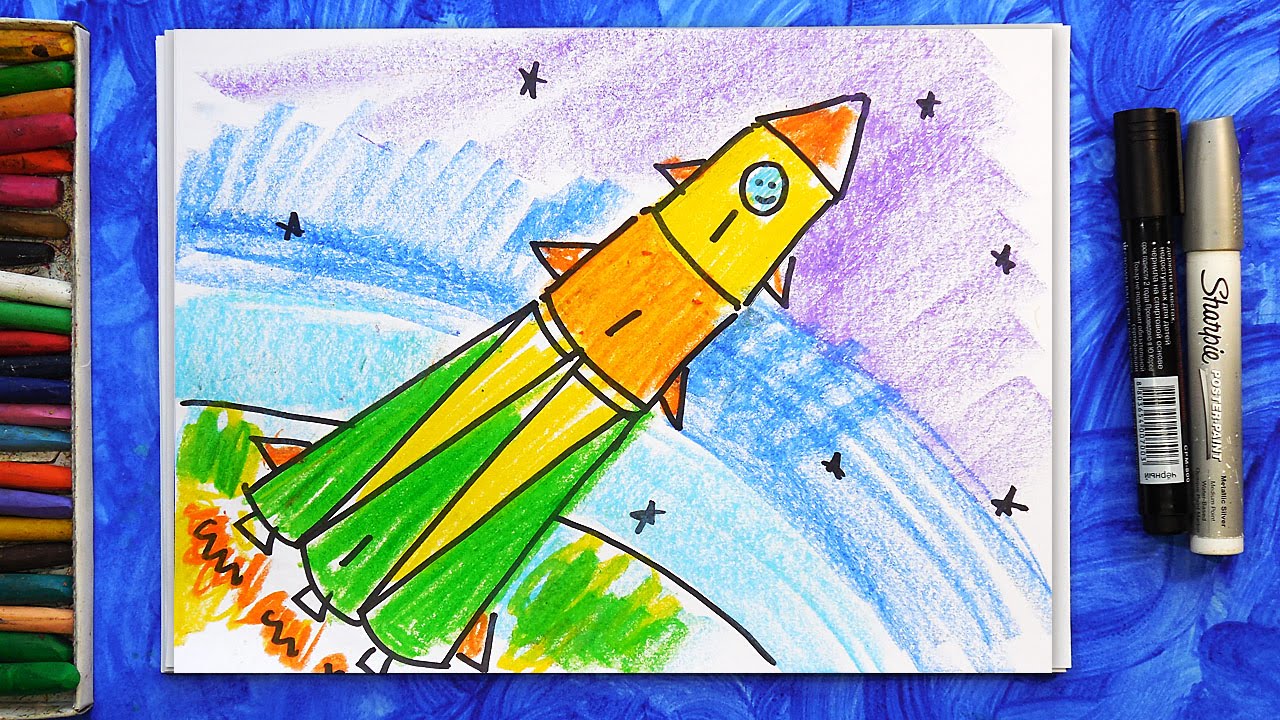 Ракета рисунок красками. Космос цветными карандашами для детей. Детский рисунок. Рисование красками ракета. Детские рисунки ракеты.