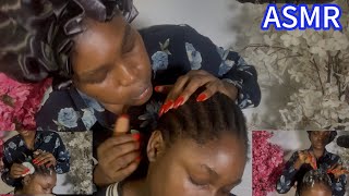 ASMR Hand nails flicking,scalp blowing,cleaning, scratching with singing in whispers.