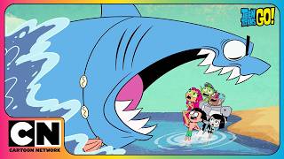 teen titans face their wildest ocean adventure shark attack