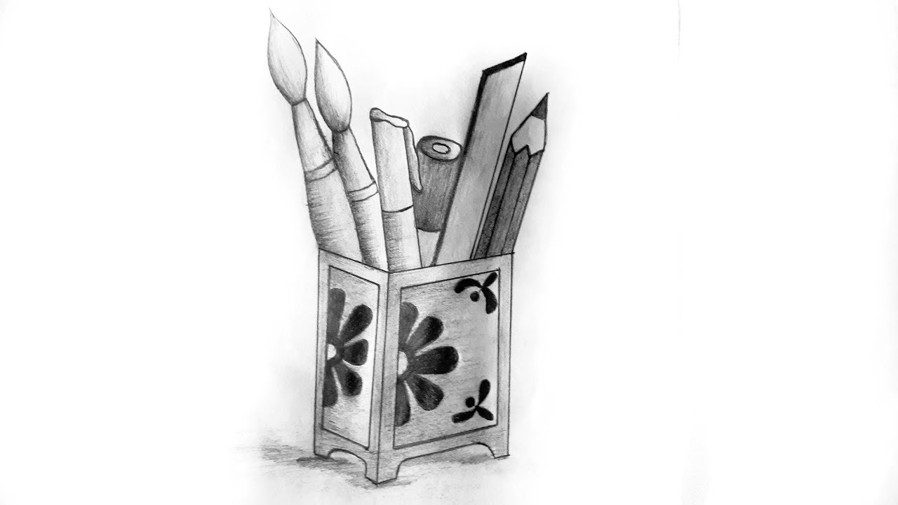 Brushes, Pencils And Pens In The Holder. Vector Illustration Royalty Free  SVG, Cliparts, Vectors, and Stock Illustration. Image 61531221.