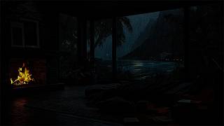 Thunder Sounds, Rainy Night Ocean and Fireplace in a Sea Bedroom | Relaxation Night for Sleeping