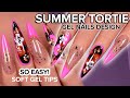  full cover gel nail tips with builder gel  tortoise nail art with chains 