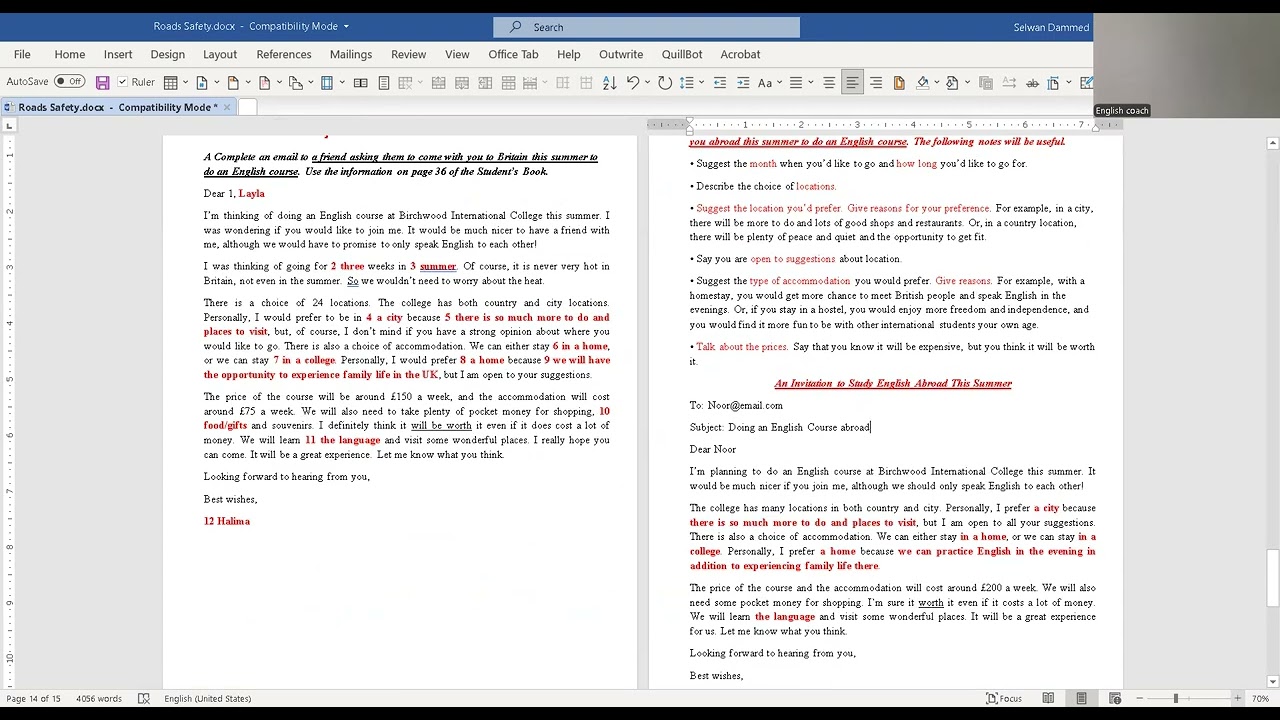 Unit 3 Lesson 8 كتابة انشاء دعوة صديق لدراسة كورس انكليزي بالخارج. سادس اعدادي 2026 