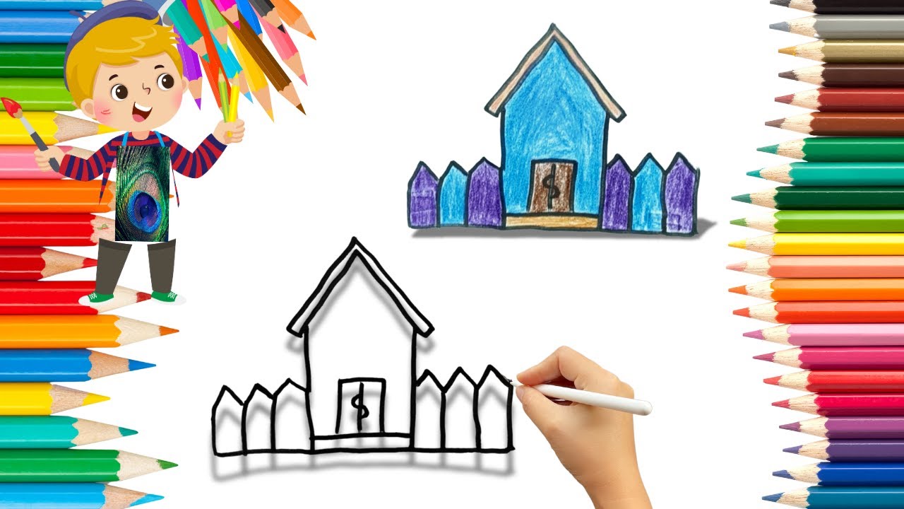 How To Draw cute House Drawing, Painting & Coloring For Kids and ...