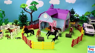 Horse Stable Barn and Farm Animals Breyer Toy Playset - Animal Toys Video For Kids