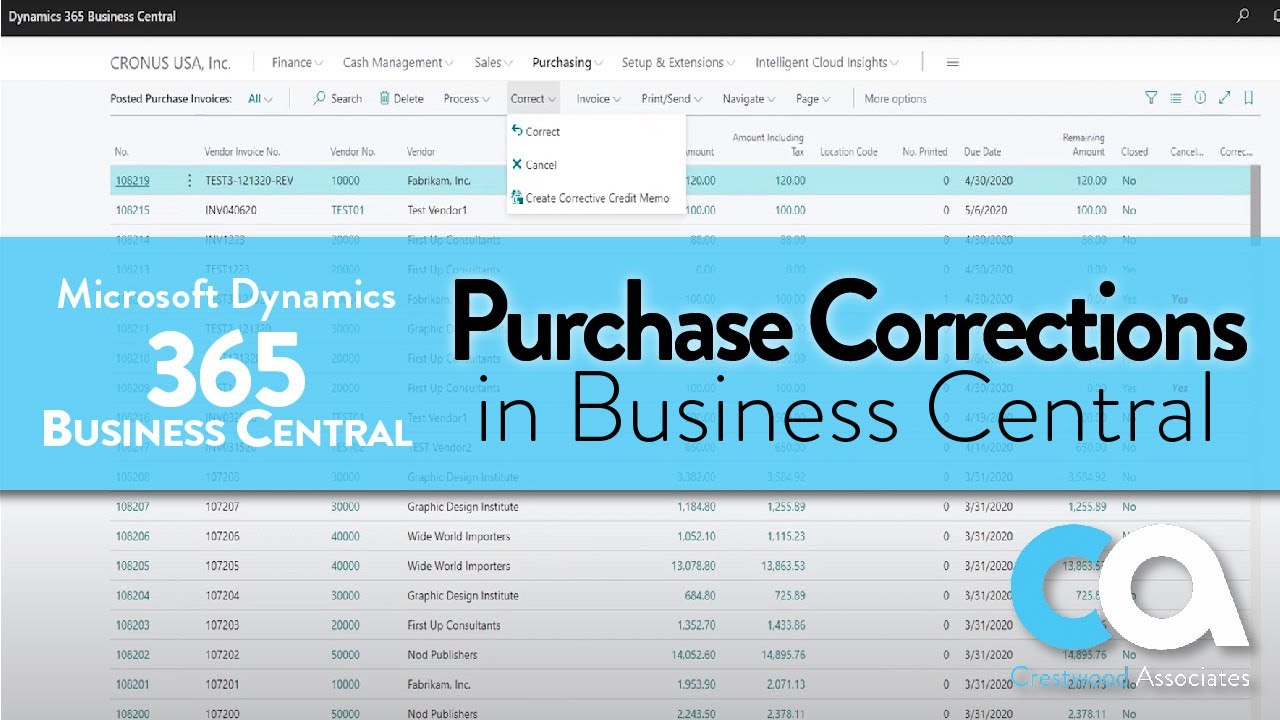 Purchase Corrections in Business Central