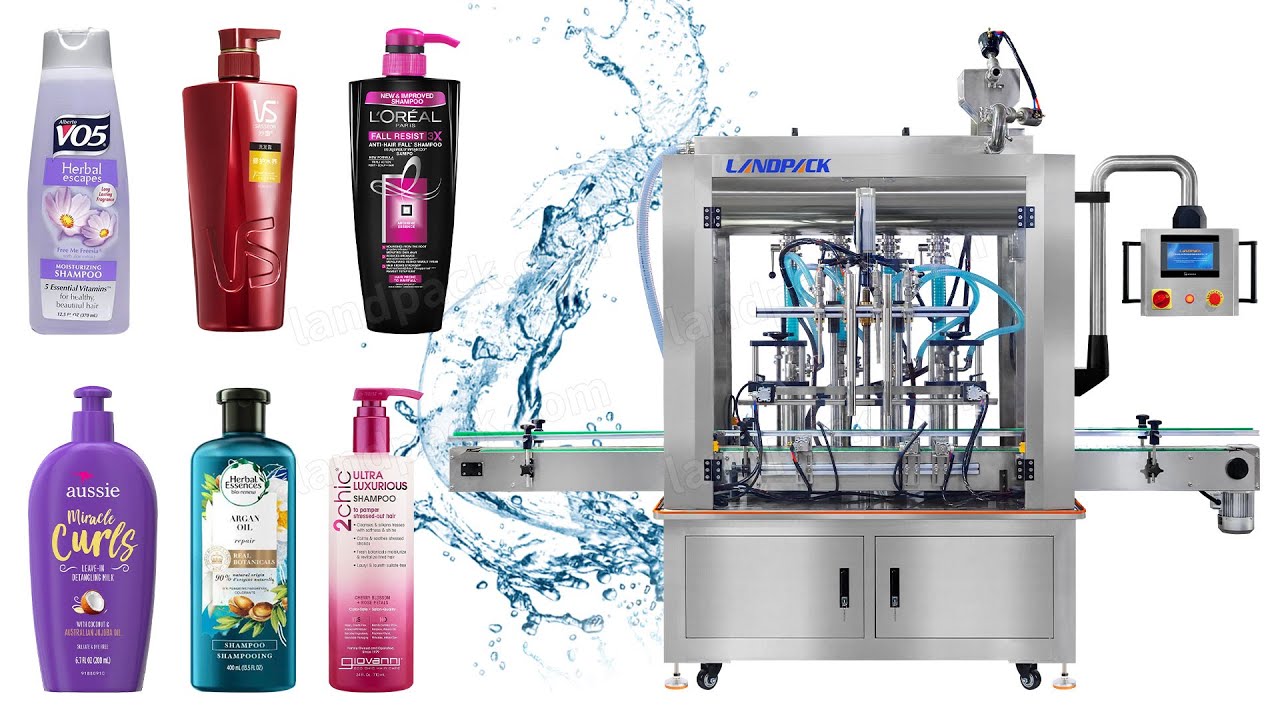 Automatic 4 Heads Piston Pump Liquid Filling Machine for Shampoo - YouTube