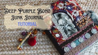 Deep Purple Boho - Bohemian Junk Journal - full tutorial from start to finish, patchwork embroidery