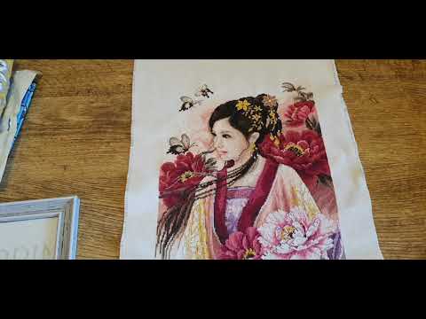 9- Lanarte "Asian lady in pink": готовая работа. Оформленный Dimensions + процесс "Чудесная игла".