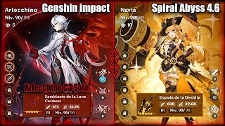 ❌Arlecchino C3R1 Solo❌/💥Navia C0 Carry💥| Genshin Impact 4.6 | Spiral Abyss 12 ⭐9 |