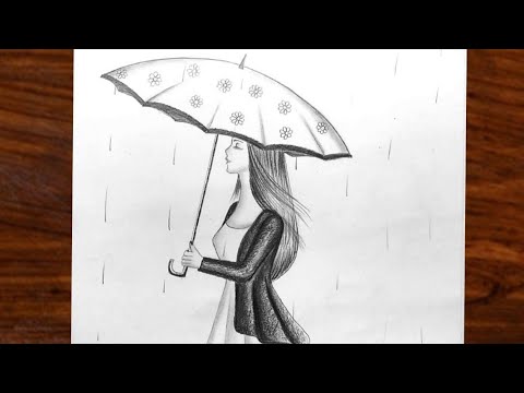 Girl Stand Alone in the Rain with Umbrella. Vector Illustration Stock  Vector - Illustration of miss, lonely: 104573496