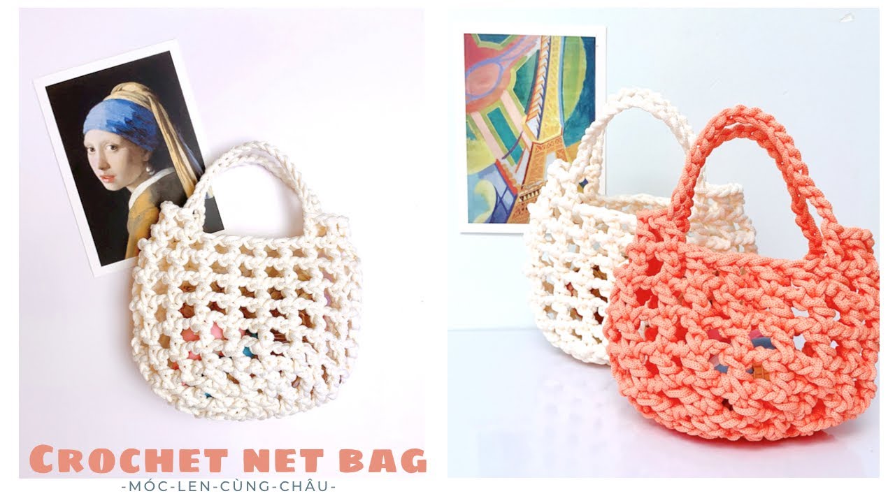 DIY CROCHET BAG| EASY FOR BEGINNERS| Hướng dẫn móc túi lưới mini nữ tính #28