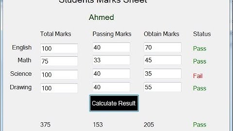 Calculate student marks with fail pass percentage in vb.net c# | marks percentage | Calculate marks
