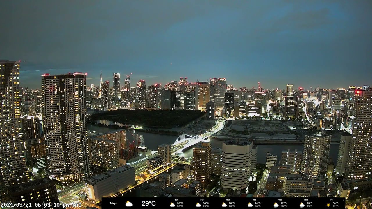 4K 東京 ライブカメラ Kachidoki sunset view Tokyo Live camera - Night