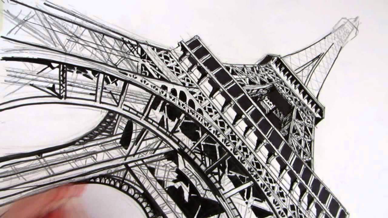 Amazon.com: Pen And Ink Drawing Of The Eiffel Tower Paris La Tour Eiffel  Unframed Wall Art Print Poster Home Decor Premium : Everything Else